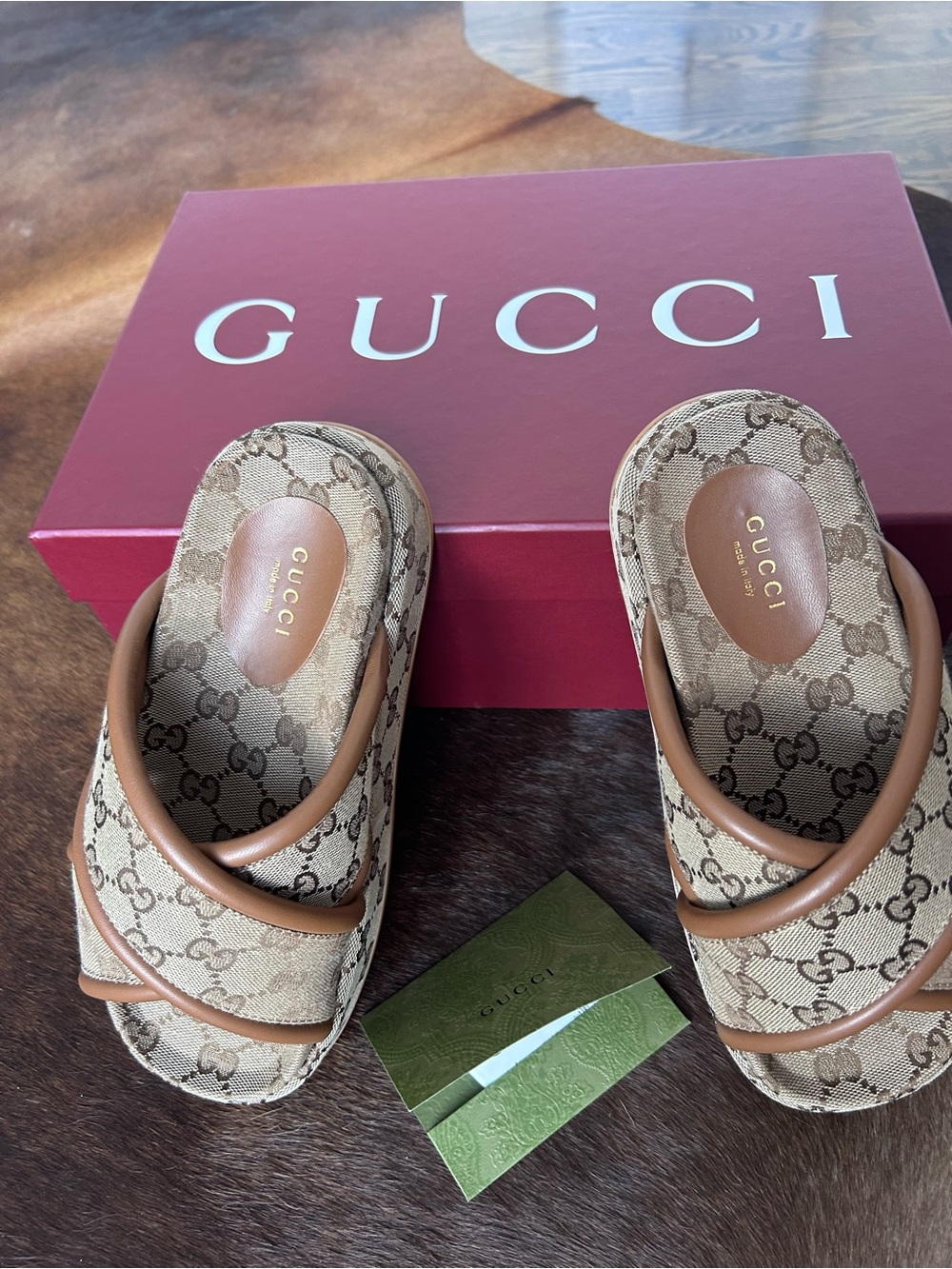 Gucci Angel GG Canvas Crisscross Platform Slides